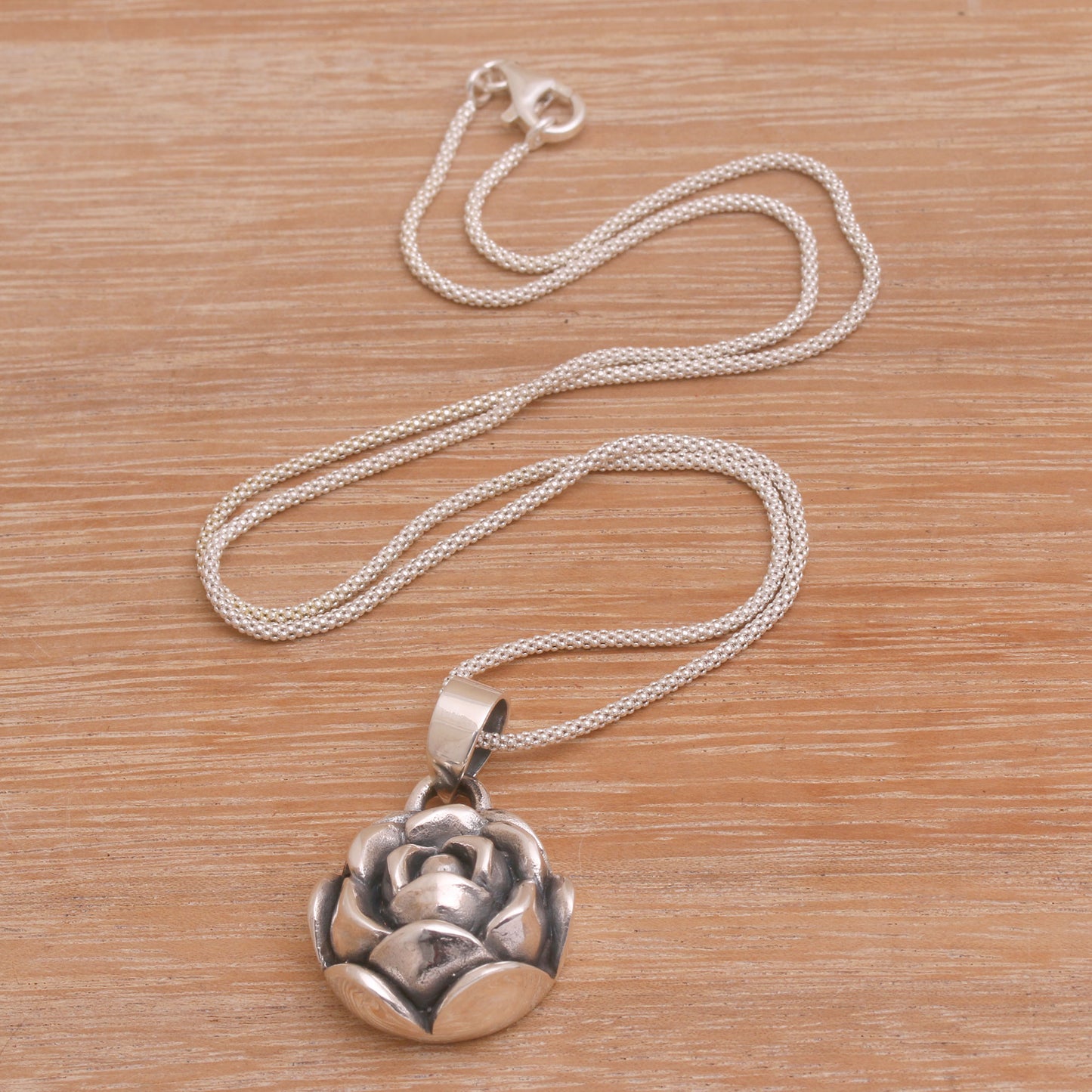 My Rosette Sterling Silver Rose Pendant Necklace from Bali