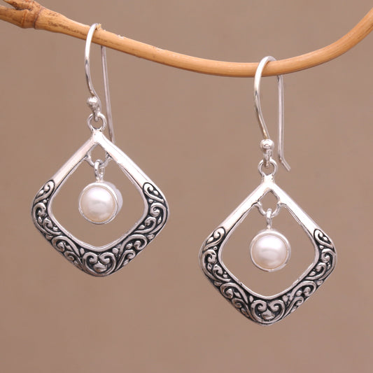 Elegant Reverie Cultured Pearl Sterling Silver Dangle Earrings from Bali