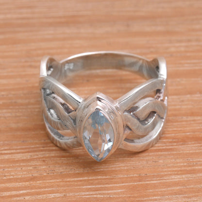 Aurora Wave Blue Topaz and Sterling Silver Cocktail Ring from Bali