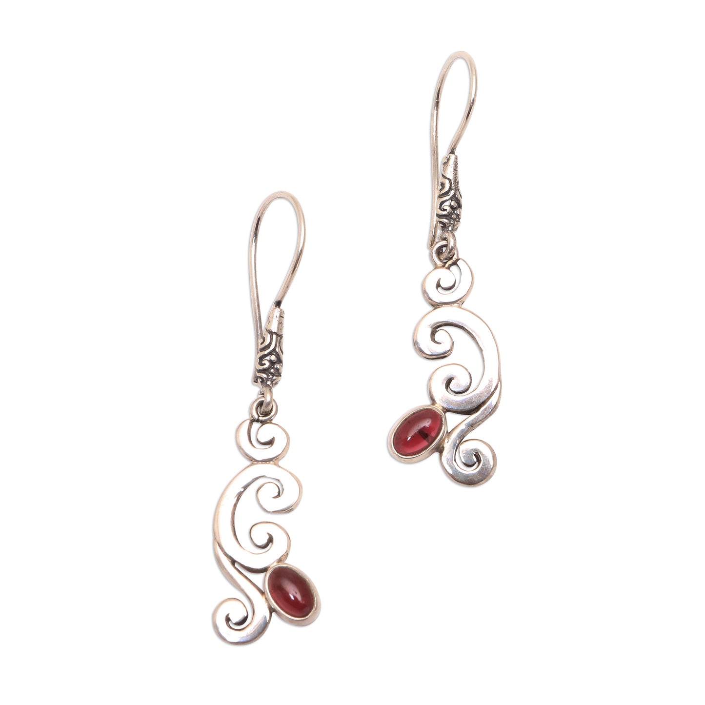 Tropical Treasure Curl Pattern Garnet Dangle Earrings from Bali