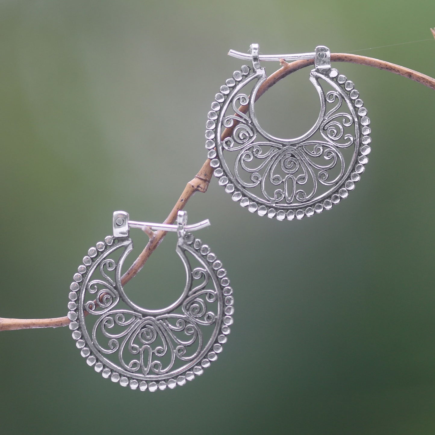 Swirling Radiance Sterling Silver Hoop Earrings Handcrafted in Bali