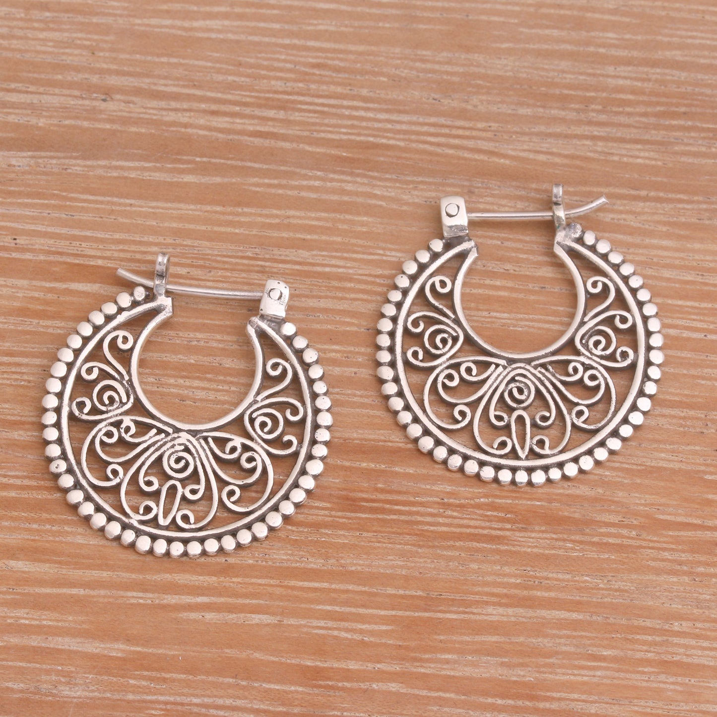 Swirling Radiance Sterling Silver Hoop Earrings Handcrafted in Bali