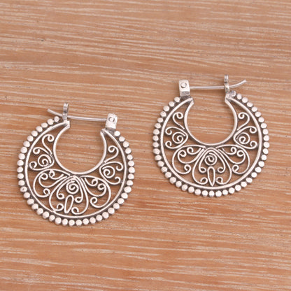 Swirling Radiance Sterling Silver Hoop Earrings Handcrafted in Bali