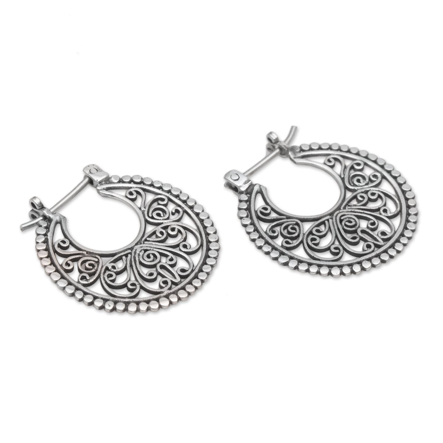 Swirling Radiance Sterling Silver Hoop Earrings Handcrafted in Bali