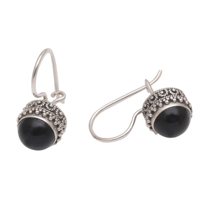 Beauteous Onyx and Sterling Silver Drop Earrings Handmade in Bali