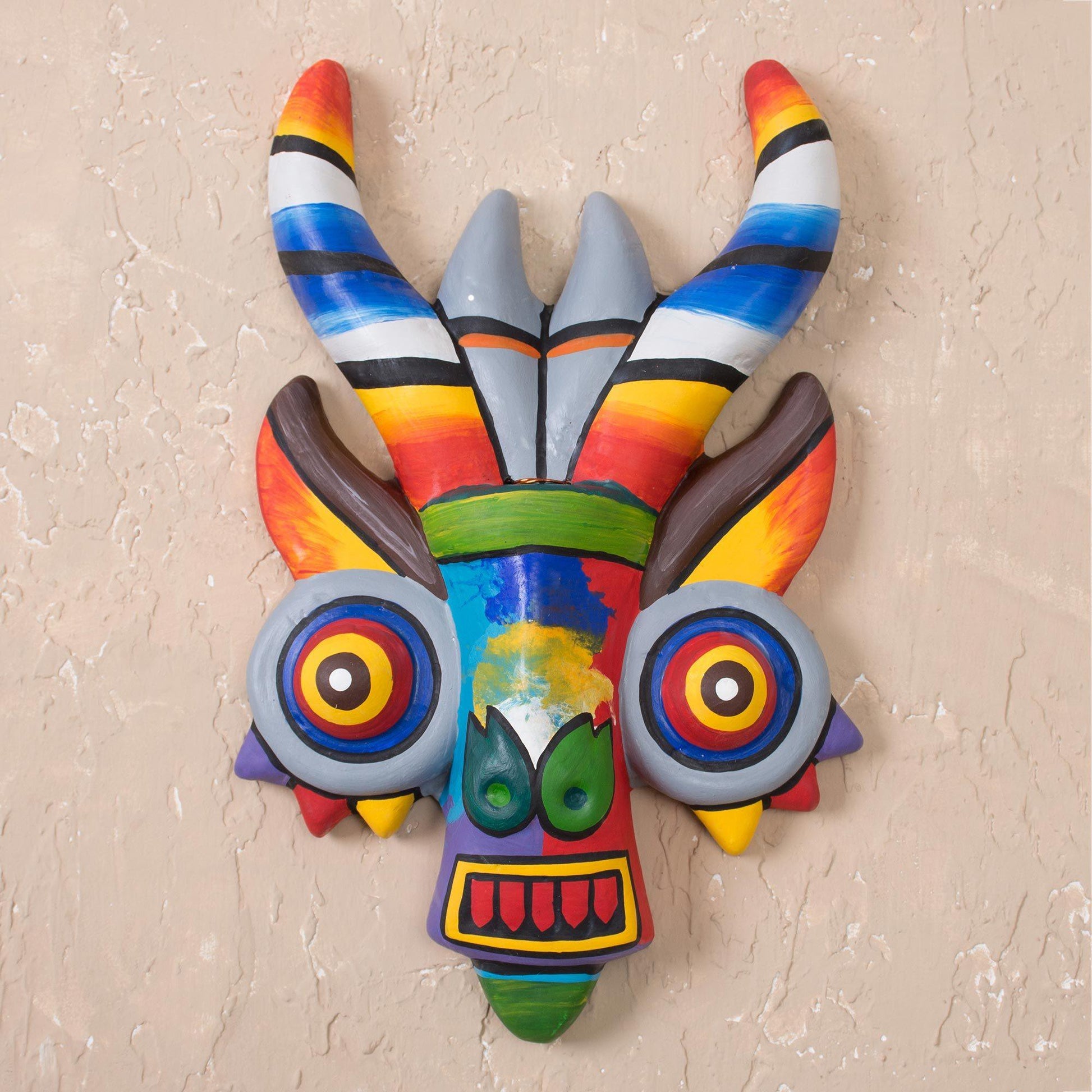 NOVICA - Rainbow Dragon Hand Painted Ceramic Wall Mask