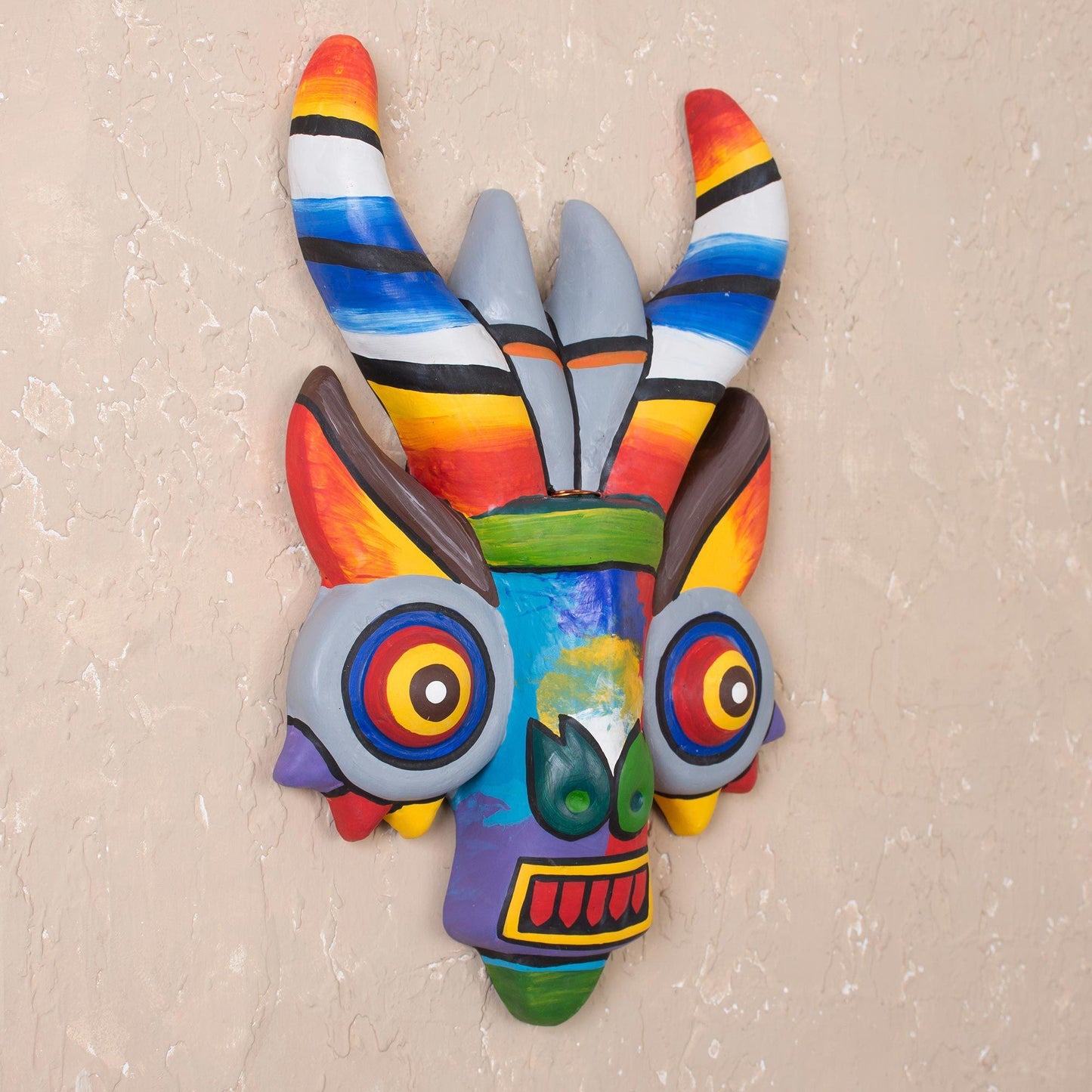 NOVICA - Rainbow Dragon Hand Painted Ceramic Wall Mask