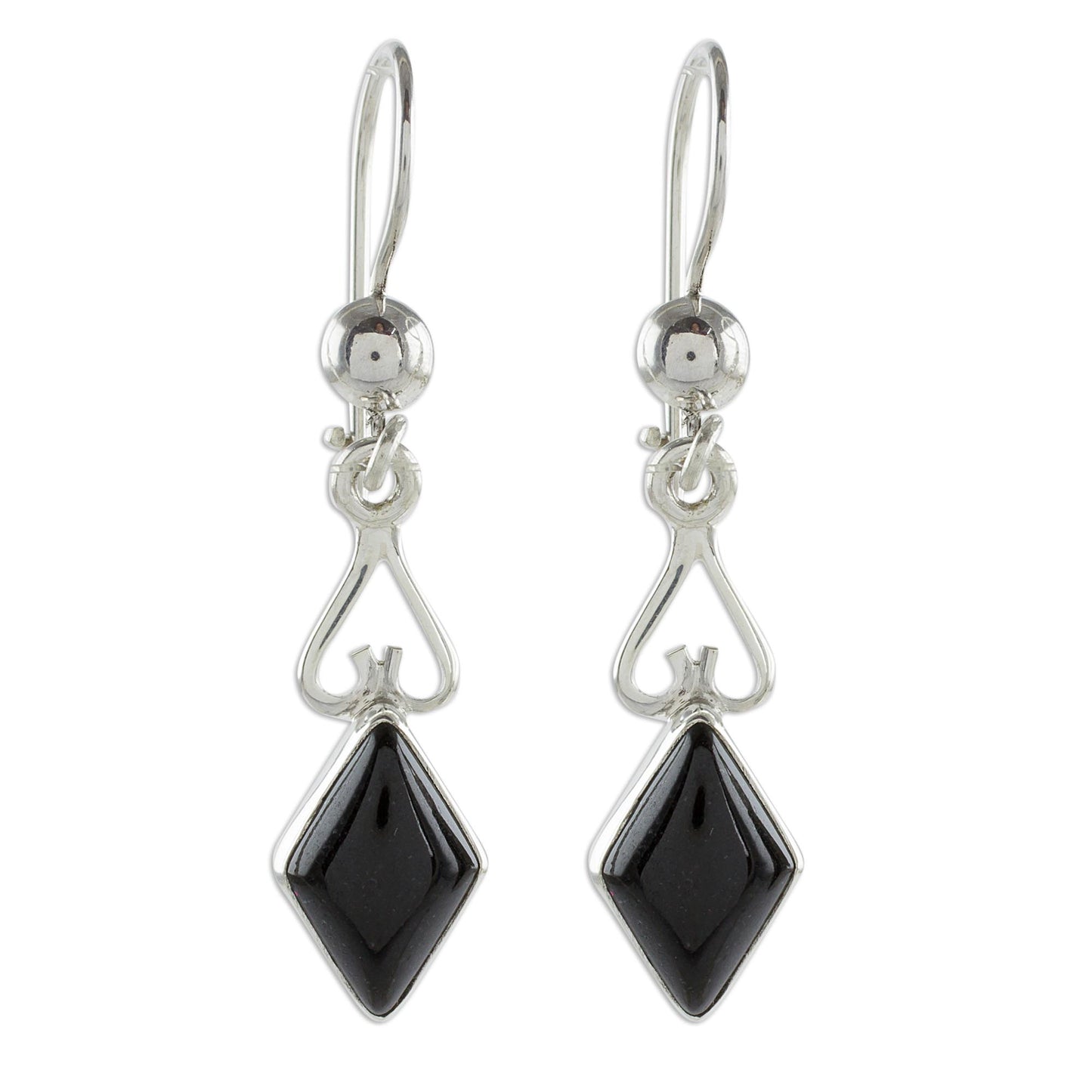 Marvelous Black Diamonds Diamond-Shaped Black Jade Dangle Earrings from Guatemala