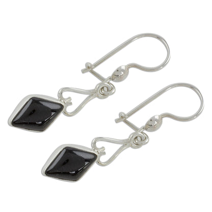 Marvelous Black Diamonds Diamond-Shaped Black Jade Dangle Earrings from Guatemala