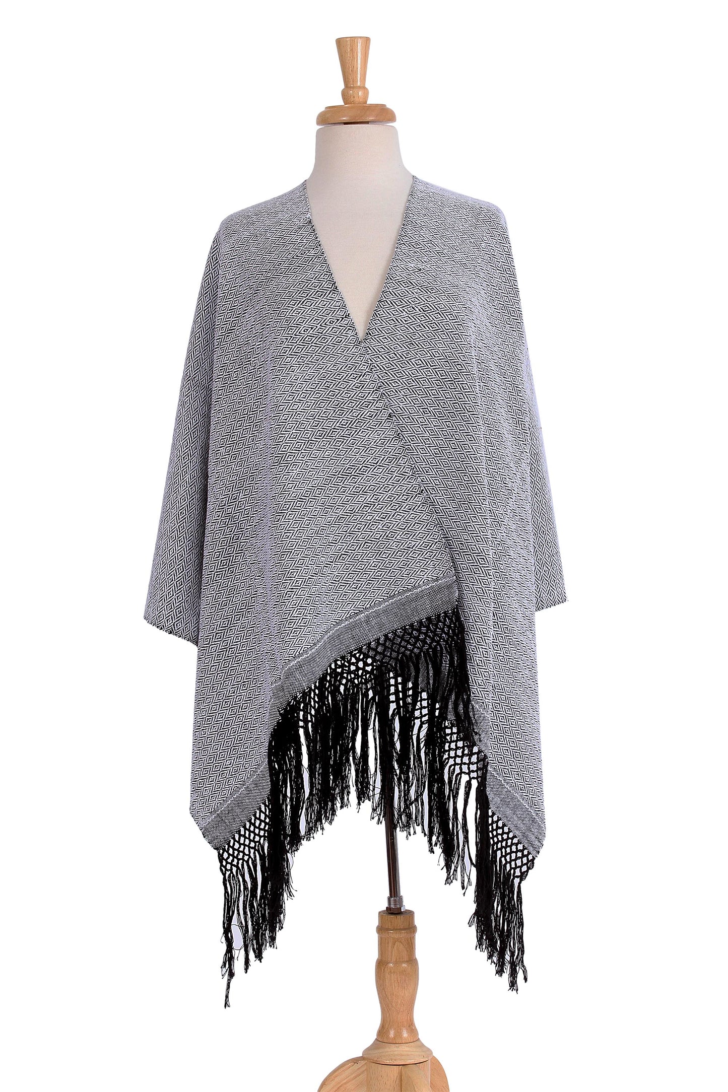 Striped Diamonds in White Handwoven White and Black Zapotec Cotton Rebozo Shawls