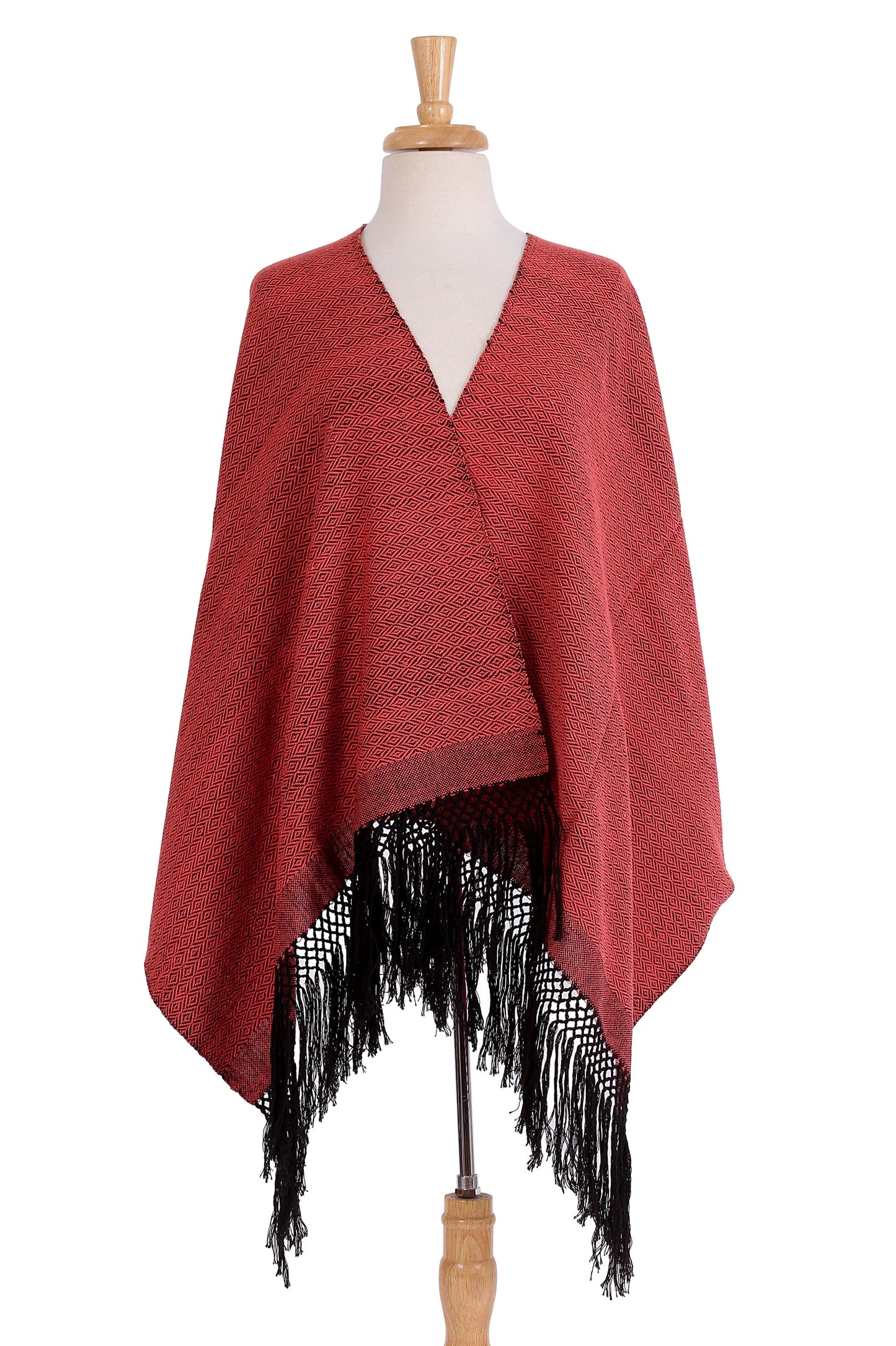 Striped Diamonds in Red Handwoven Red and Black Diamond Striped Cotton Rebozo