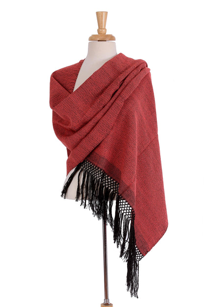 Striped Diamonds in Red Handwoven Red and Black Diamond Striped Cotton Rebozo