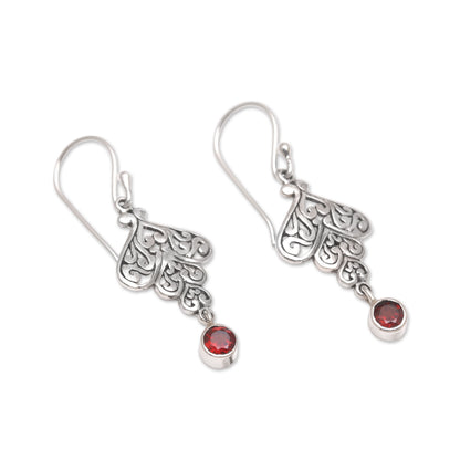 Tumbling Hearts Sterling Silver Tumbling Heart Garnet Dangle Earrings