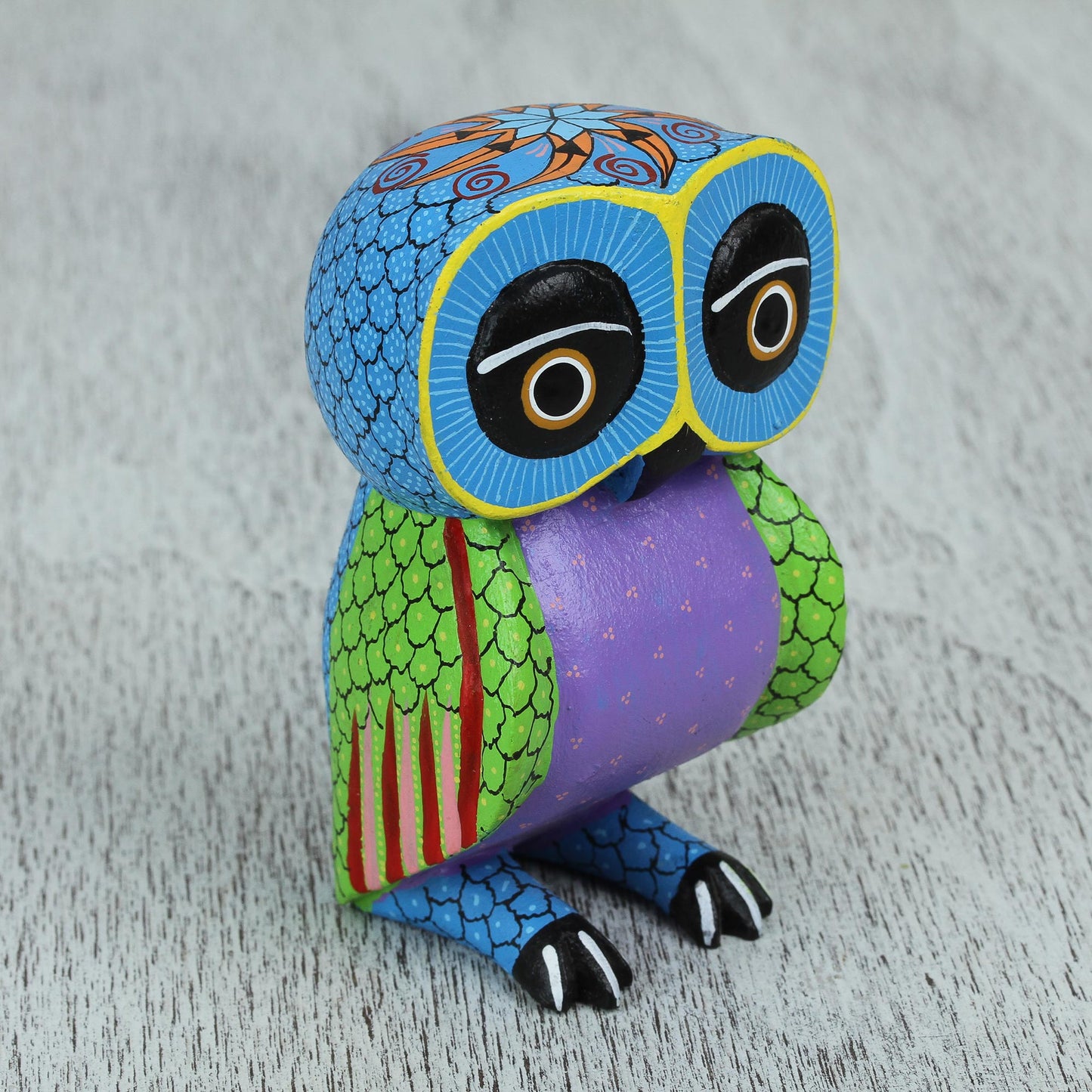 Night Fantasy Wood Owl Sculpture with Hand Painted Star Design from Mexico