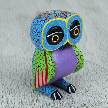 Night Fantasy Wood Owl Sculpture with Hand Painted Star Design from Mexico