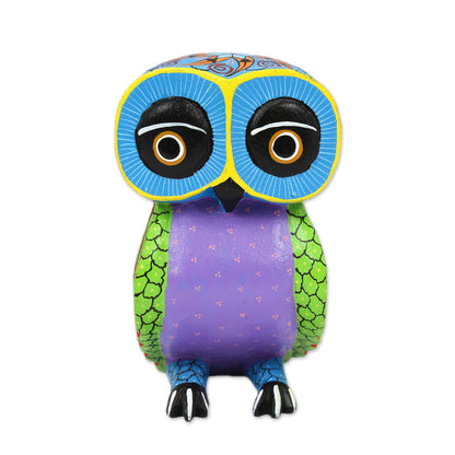 Night Fantasy Wood Owl Sculpture with Hand Painted Star Design from Mexico