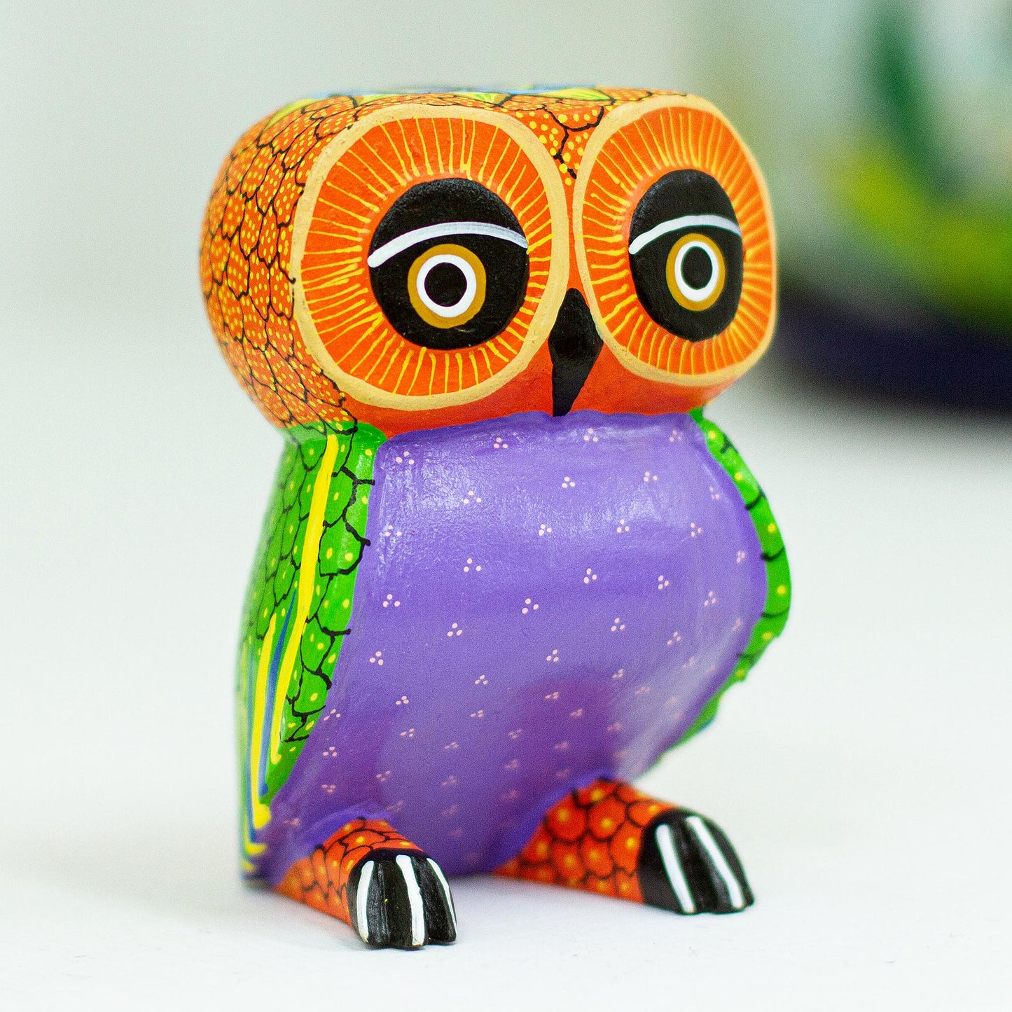 Nocturnal Mirage Mexican Hand Painted Copal Wood Owl Alebrije Sculpture