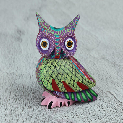 Nocturnal Mystery Handmade Owl with Ear Tufts Alebrije Figurine from Mexico