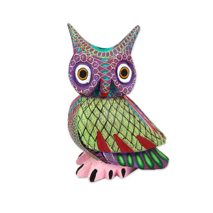 Nocturnal Mystery Handmade Owl with Ear Tufts Alebrije Figurine from Mexico