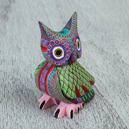 Nocturnal Mystery Handmade Owl with Ear Tufts Alebrije Figurine from Mexico