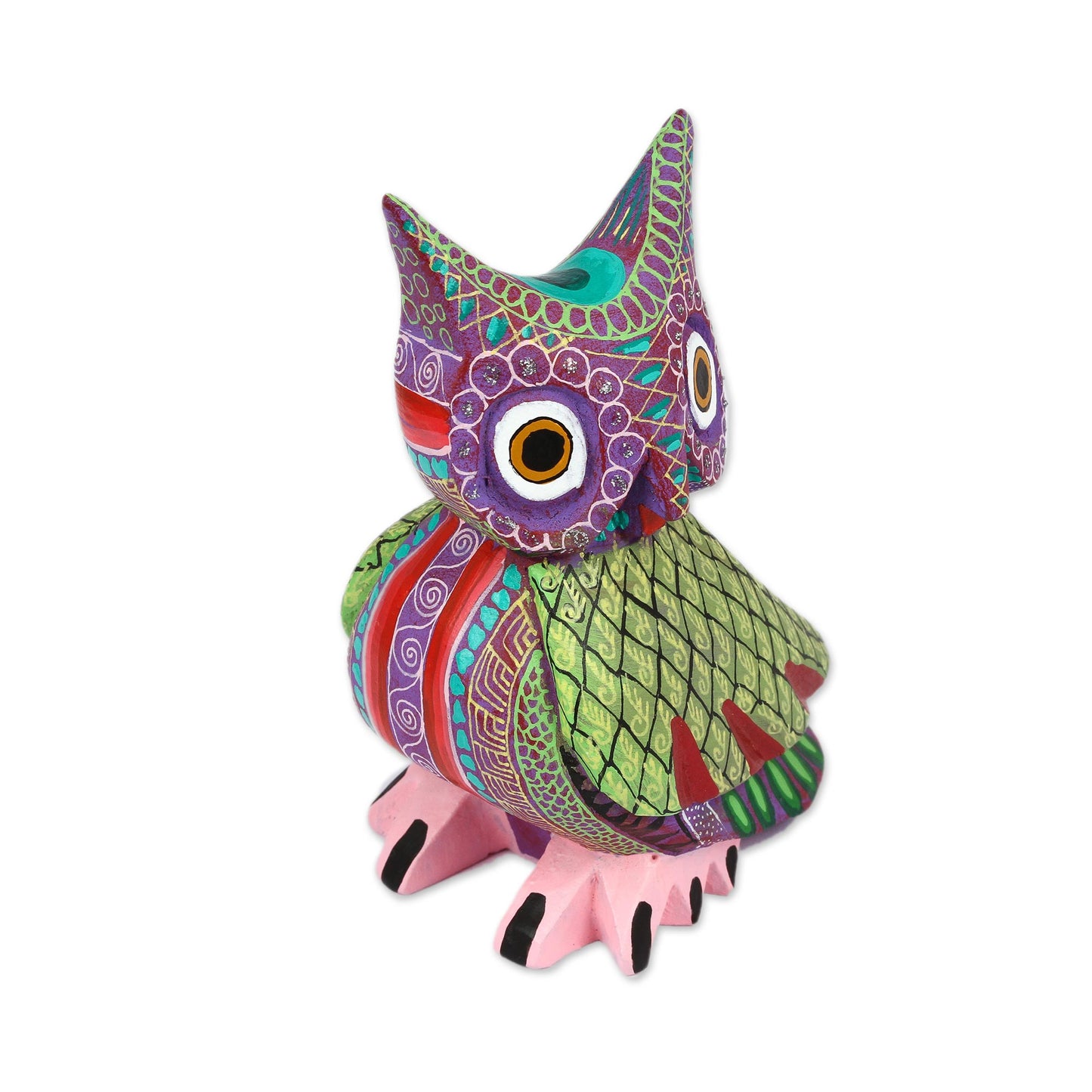 Nocturnal Mystery Handmade Owl with Ear Tufts Alebrije Figurine from Mexico