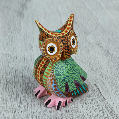 Dream Vision Hand-Carved Copal Wood Owl Alebrije Sculpture from Mexico