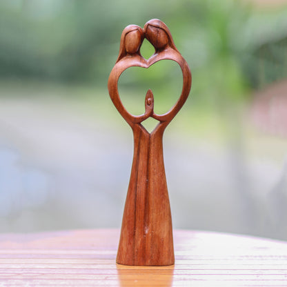 Piece of Me Hand-Carved Couple Family Love Suar Wood Heart Sculpture