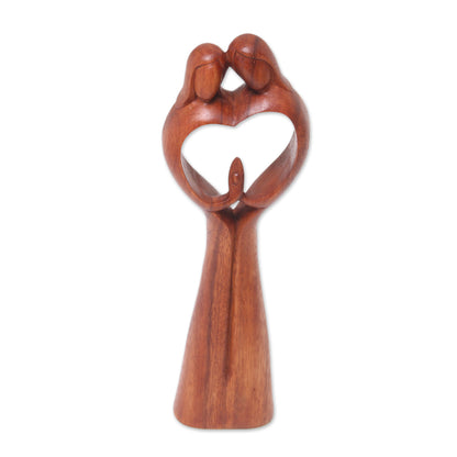 Piece of Me Hand-Carved Couple Family Love Suar Wood Heart Sculpture