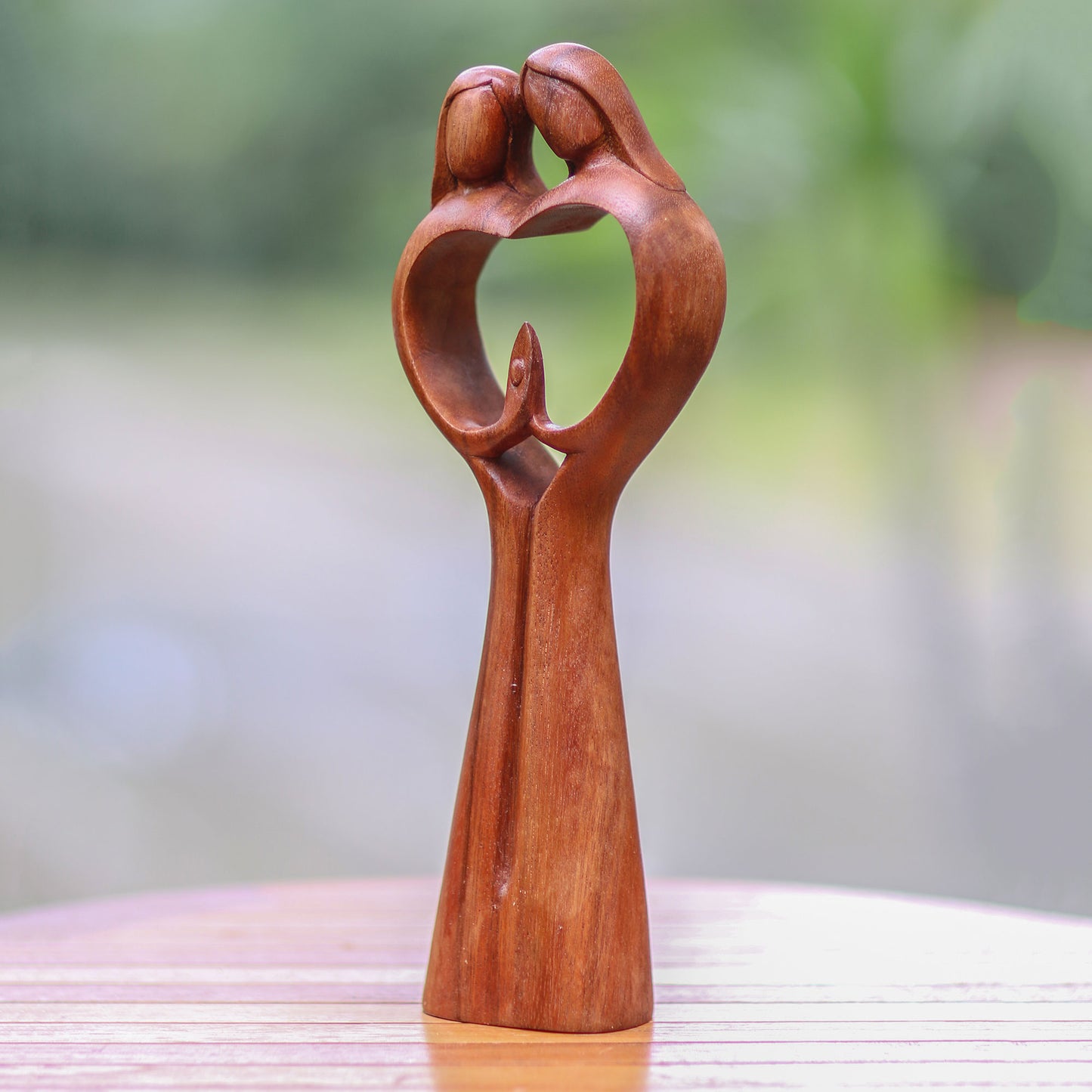 Piece of Me Hand-Carved Couple Family Love Suar Wood Heart Sculpture