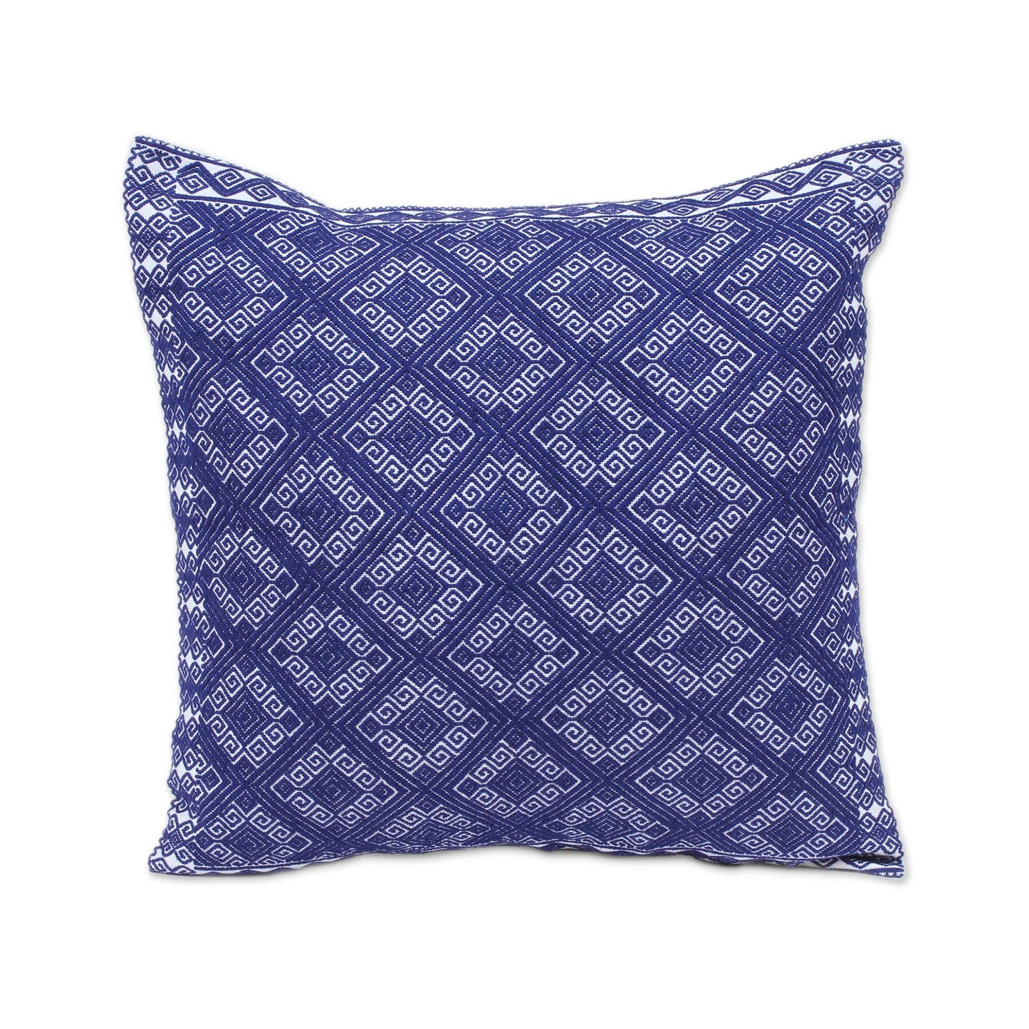 Sky Lattice Handwoven Navy and White Brocade Cotton Cushion Cover