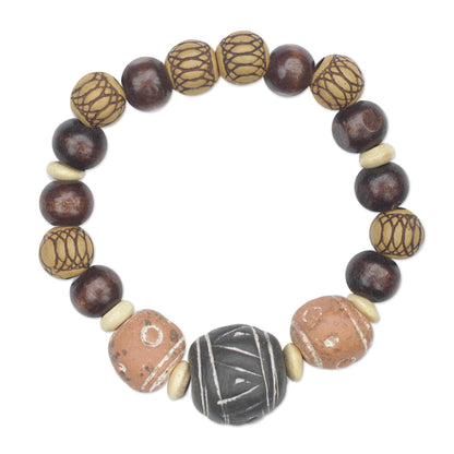 Eco-Friendly Fashion Ceramic Wood and Recycled Plastic Beaded Stretch Bracelet