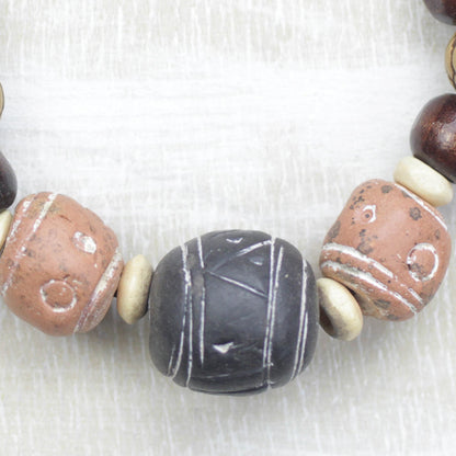 Eco-Friendly Fashion Ceramic Wood and Recycled Plastic Beaded Stretch Bracelet