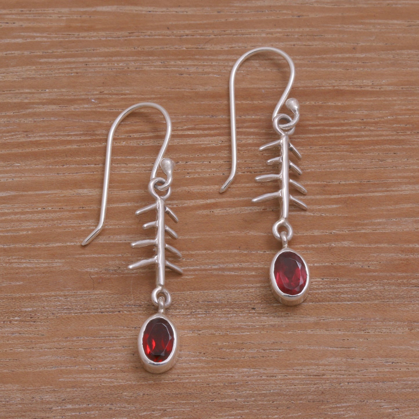 Winter Branches Garnet and Sterling Silver Winter Branches Dangle Earrings