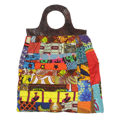 Patchwork Beauty Multi-Colored Cotton Patchwork Handbag with Leather Accents