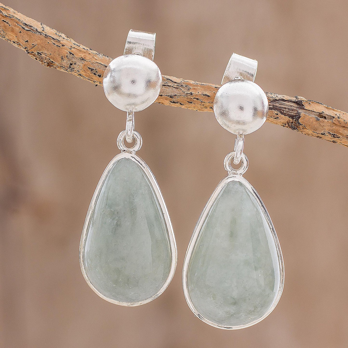 Apple Green Magnificent Drops Light Green Jade Dangle Earrings from Guatemala