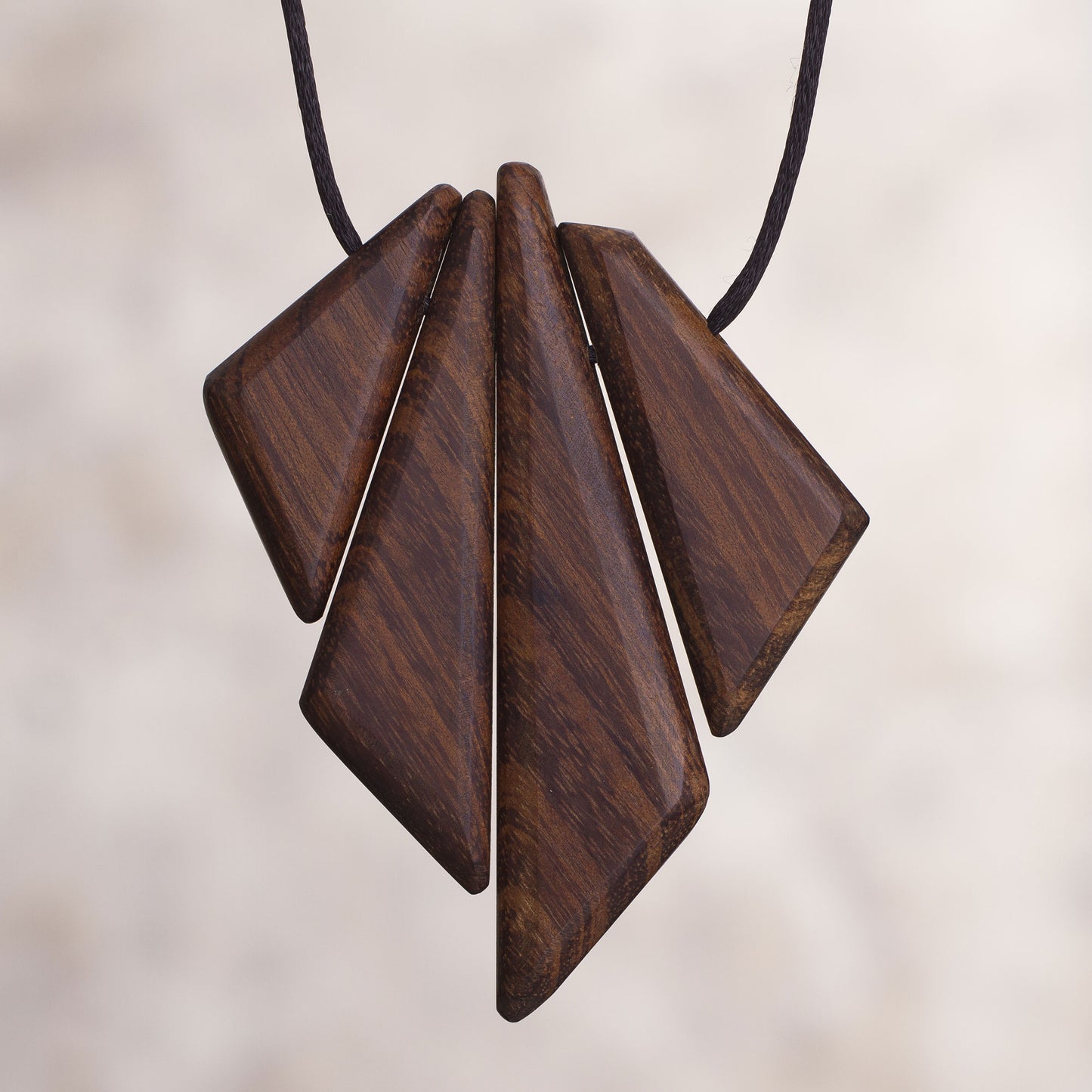 Autumnal Reverie Peruvian Reclaimed Wood Pendant and Cord Necklace