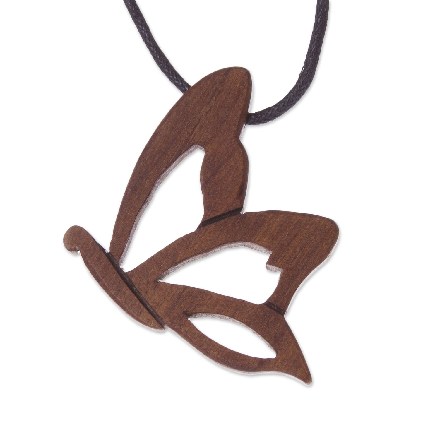 Natural Rebirth Peruvian Wood Pendant Necklace with Butterfly Motif