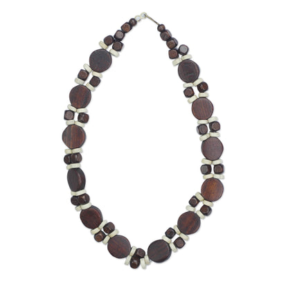 Guidance Brown and White Wood Beaded Necklace from Ghana