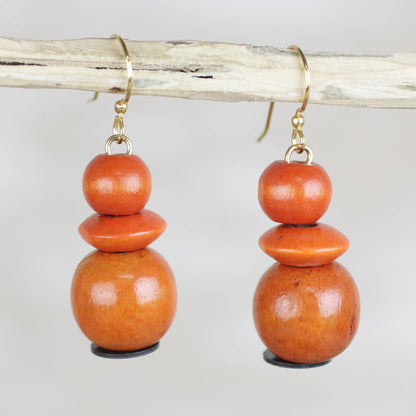 Tropical Sunset Orange Sese Wood and Recycled Plastic Dangle Earrings