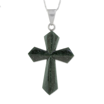 Dark Green Sacrifice of Love Jade Cross Necklace in Dark Green from Guatemala