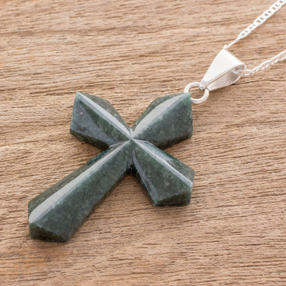 Dark Green Sacrifice of Love Jade Cross Necklace in Dark Green from Guatemala