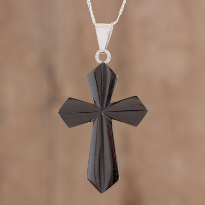 Black Sacrifice of Love Jade Cross Necklace in Black from Guatemala