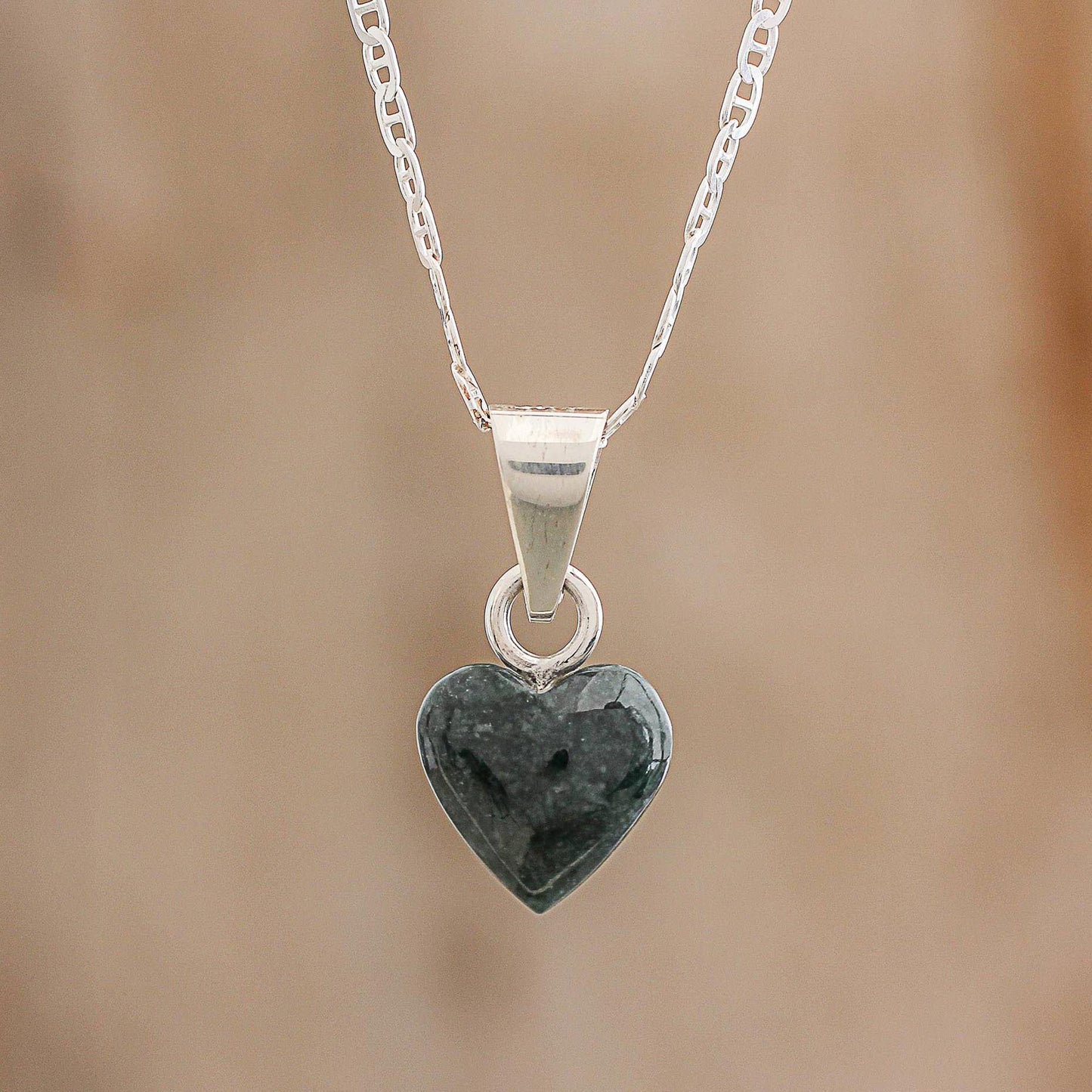 Symbol of Love Jade and Sterling Silver Heart Pendant Necklace