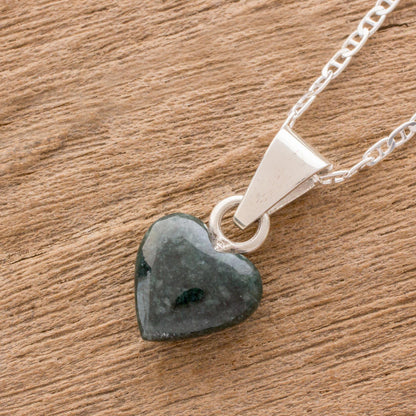 Symbol of Love Jade and Sterling Silver Heart Pendant Necklace