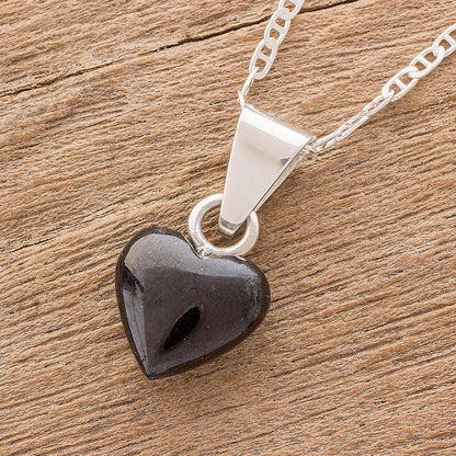 Black Symbol of Love Black Jade and Sterling Silver Heart Pendant Necklace