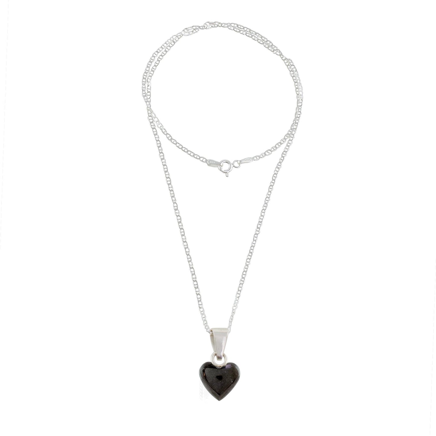 Black Symbol of Love Black Jade and Sterling Silver Heart Pendant Necklace