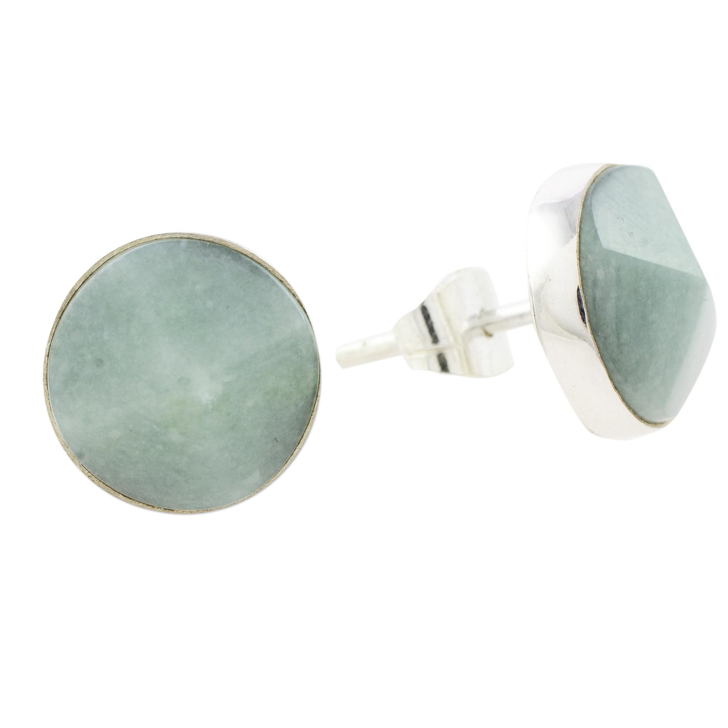 Apple Green Faceted Circles Apple Green Jade Stud Earrings from Guatemala