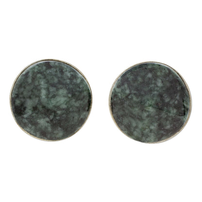 Dark Green Faceted Circles Dark Green Jade Stud Earrings from Guatemala