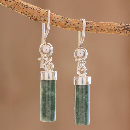 Green Mayan Pillars Green Jade Cylindrical Dangle Earrings from Guatemala