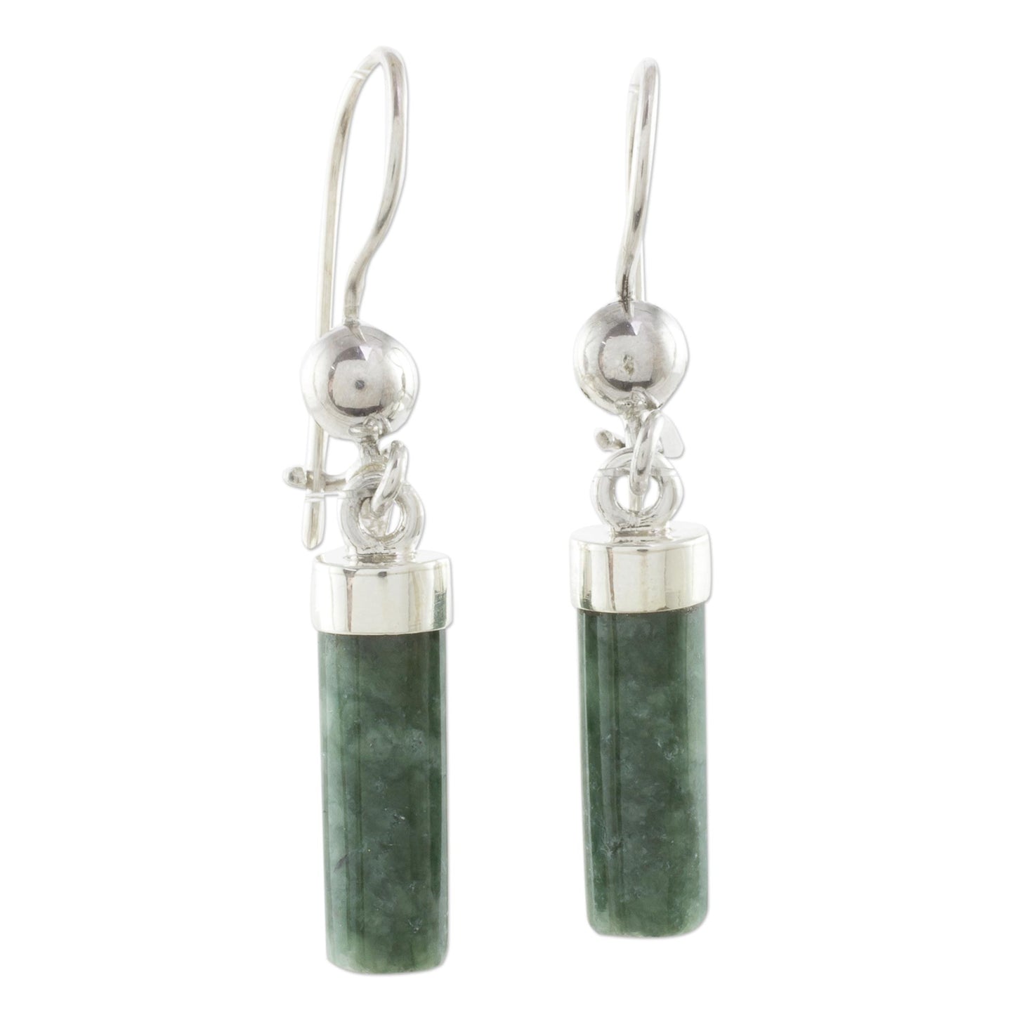 Green Mayan Pillars Green Jade Cylindrical Dangle Earrings from Guatemala